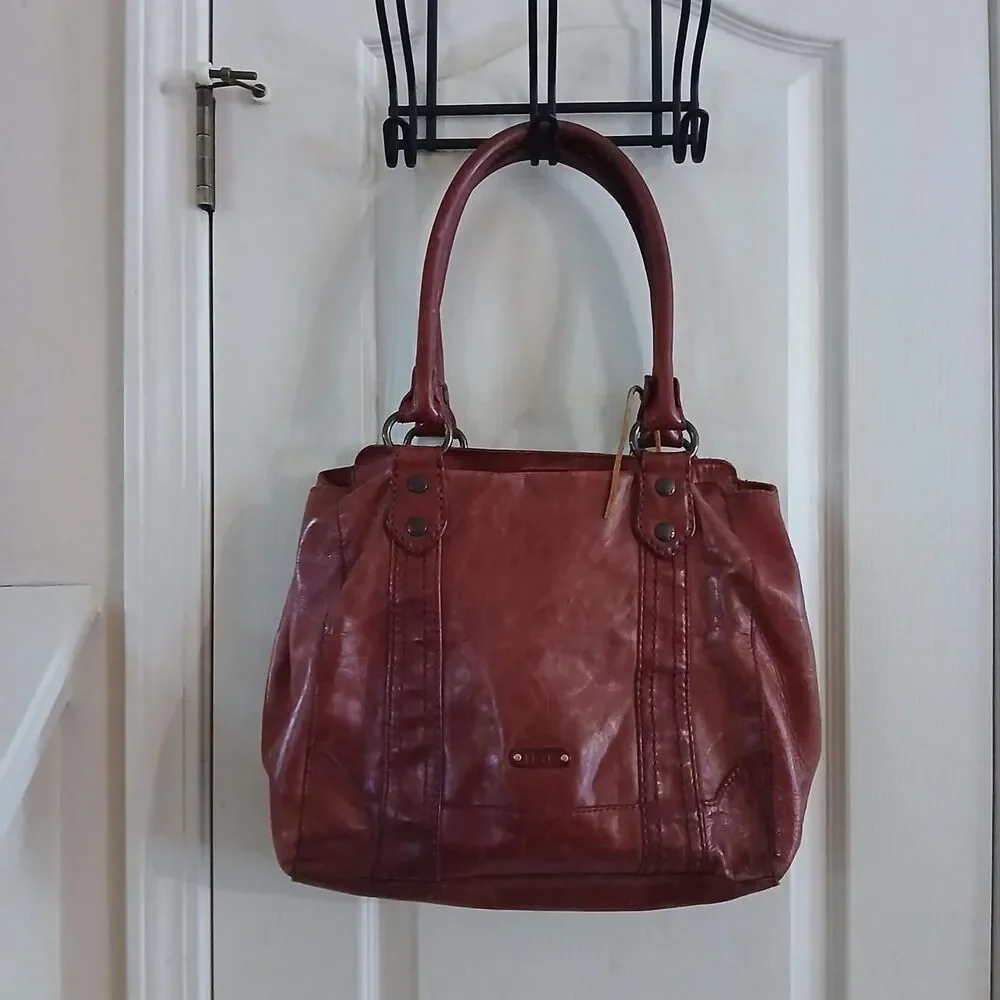 FRYE Burgundy Red Distressed Leather Melissa Hobo Satchel Handbag Boho Western